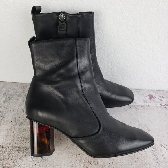 Kurt Geiger London Stride 70 Bootie Smooth Leather Black size 38 US 7.5 Heels - Picture 3 of 16